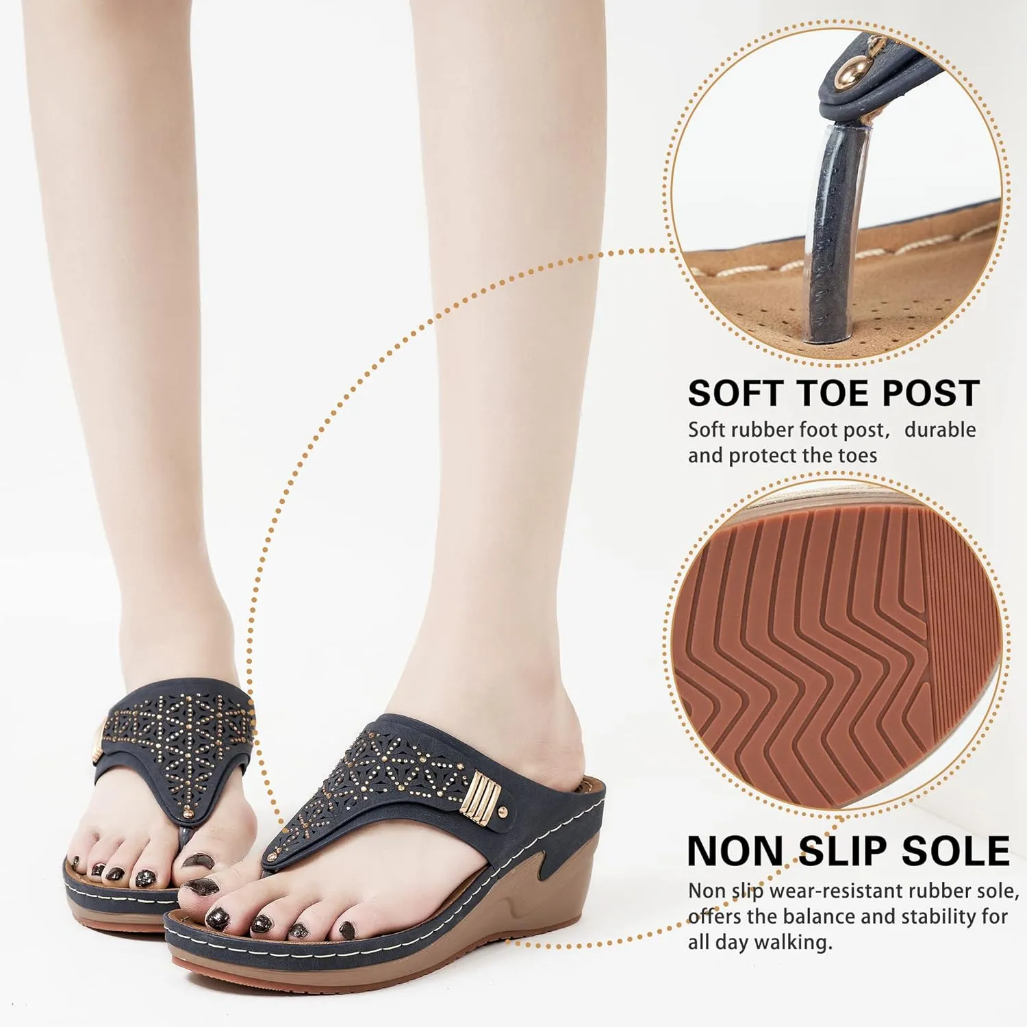 HARENCE Wedge Sandals for Women Dressy: Comfortable Cushion Footbed Summer Platform Sandals Slip on Walking Beach Wedges Shoes