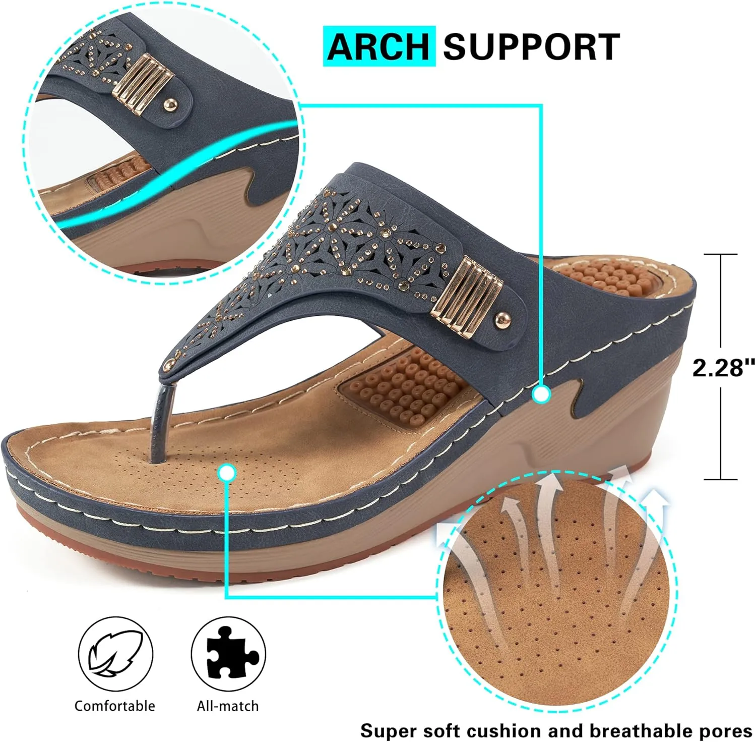 HARENCE Wedge Sandals for Women Dressy: Comfortable Cushion Footbed Summer Platform Sandals Slip on Walking Beach Wedges Shoes
