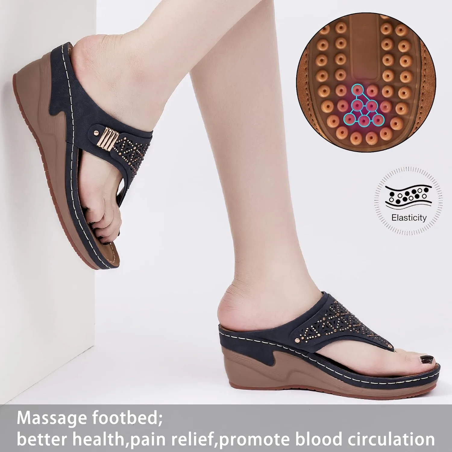 HARENCE Wedge Sandals for Women Dressy: Comfortable Cushion Footbed Summer Platform Sandals Slip on Walking Beach Wedges Shoes