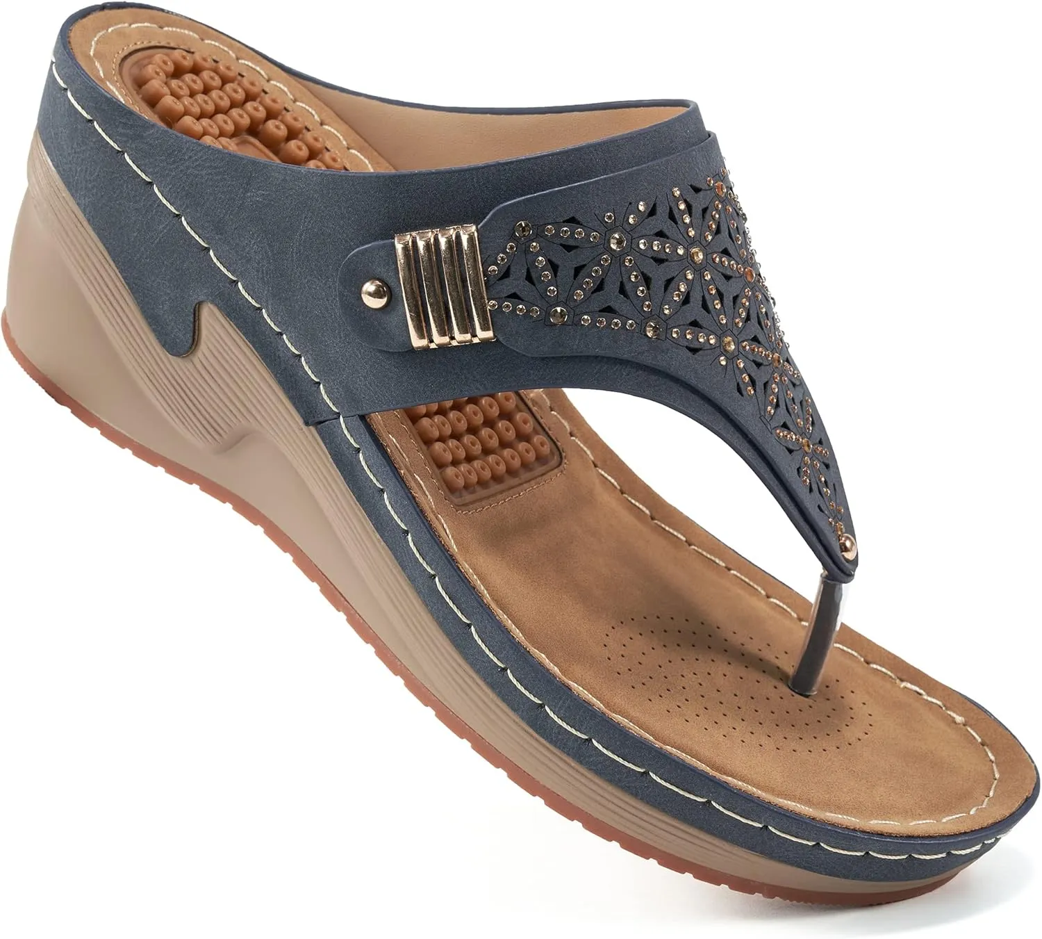 HARENCE Wedge Sandals for Women Dressy: Comfortable Cushion Footbed Summer Platform Sandals Slip on Walking Beach Wedges Shoes