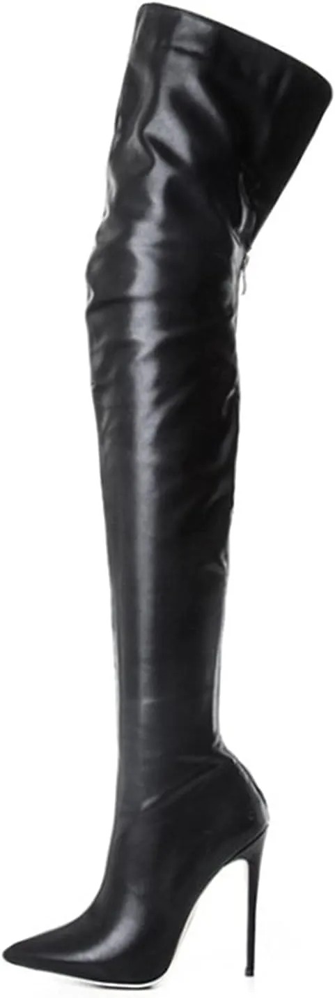 Hbeylia Stiletto Thigh High Boots For Women Ladies Fashion Leather Pointed Toe Dressy Pump Over The Knee Boots With Back Zipper High Heels Tall Boots For Wedding Halloween Christmas Party Dress Skirt
