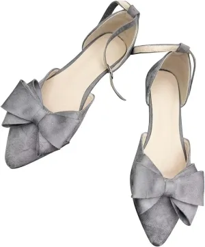 Hee grand Bowknot Flats for Women Closed Pointed Toe Ankle Strap Ballet Flats Suede Dressy Sandals Comfortable Light Weight Office Work Shoes