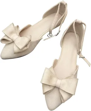 Hee grand Bowknot Flats for Women Closed Pointed Toe Ankle Strap Ballet Flats Suede Dressy Sandals Comfortable Light Weight Office Work Shoes