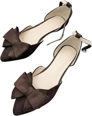 Hee grand Bowknot Flats for Women Closed Pointed Toe Ankle Strap Ballet Flats Suede Dressy Sandals Comfortable Light Weight Office Work Shoes