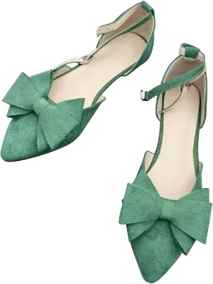 Hee grand Bowknot Flats for Women Closed Pointed Toe Ankle Strap Ballet Flats Suede Dressy Sandals Comfortable Light Weight Office Work Shoes