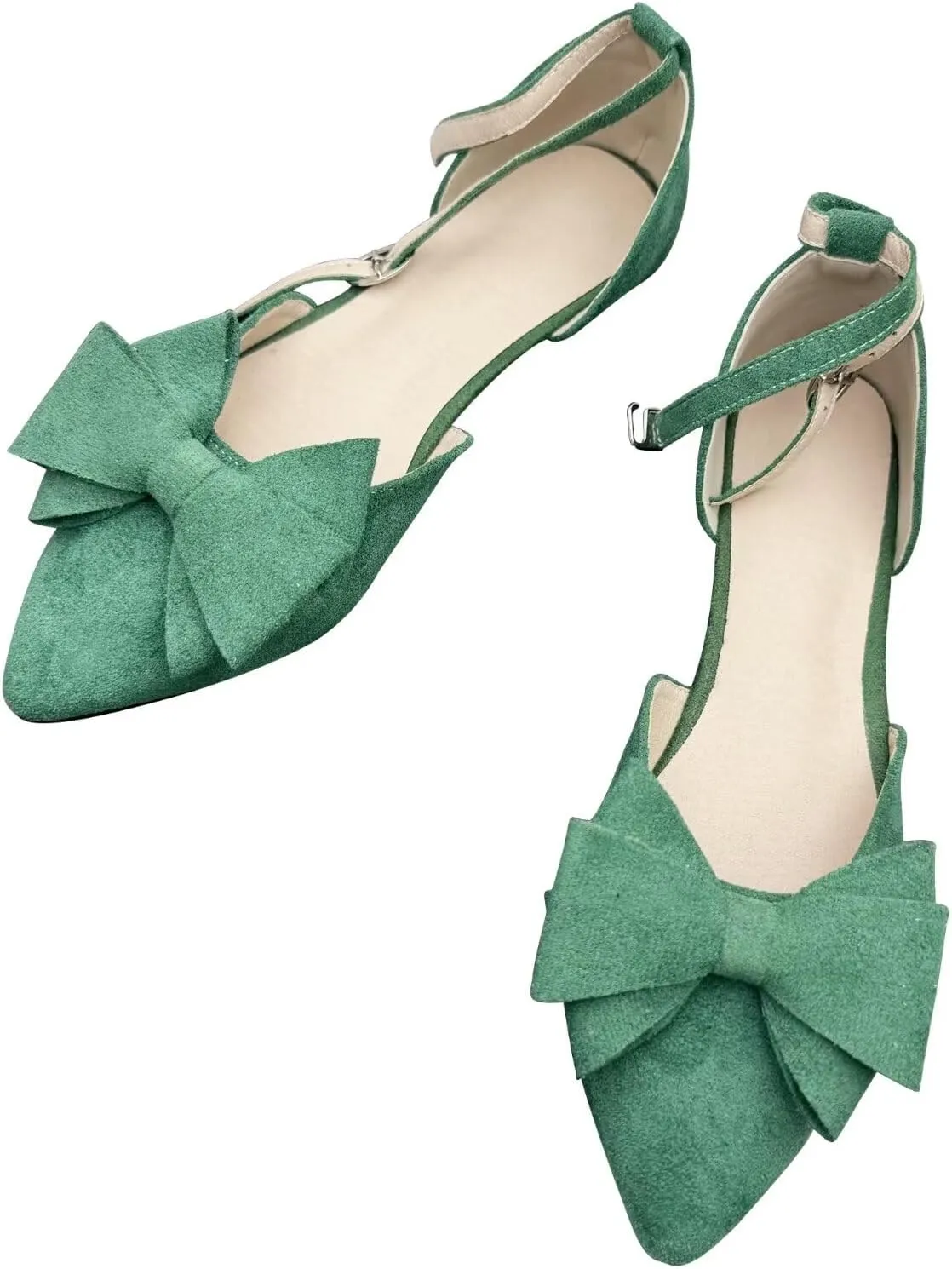 Hee grand Bowknot Flats for Women Closed Pointed Toe Ankle Strap Ballet Flats Suede Dressy Sandals Comfortable Light Weight Office Work Shoes