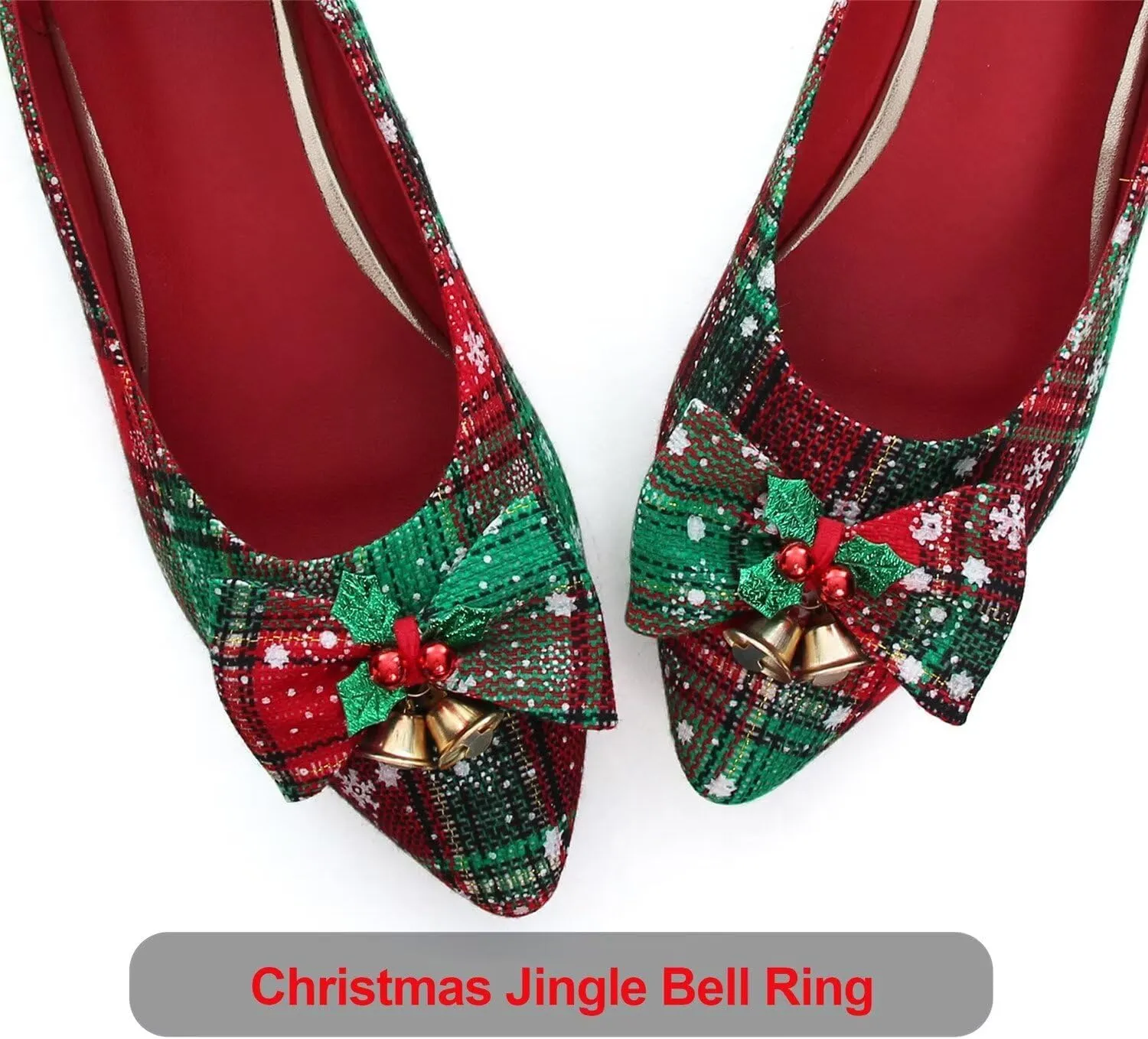 Hee grand Christmas Shoes for Women Pointed Toe Plaid Snowflake Flat Shoes Comfortable Slip on Flats Red/Green Shoes for Christmas