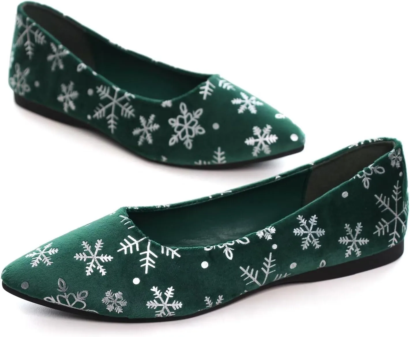 Hee grand Christmas Shoes for Women Pointed Toe Plaid Snowflake Flat Shoes Comfortable Slip on Flats Red/Green Shoes for Christmas