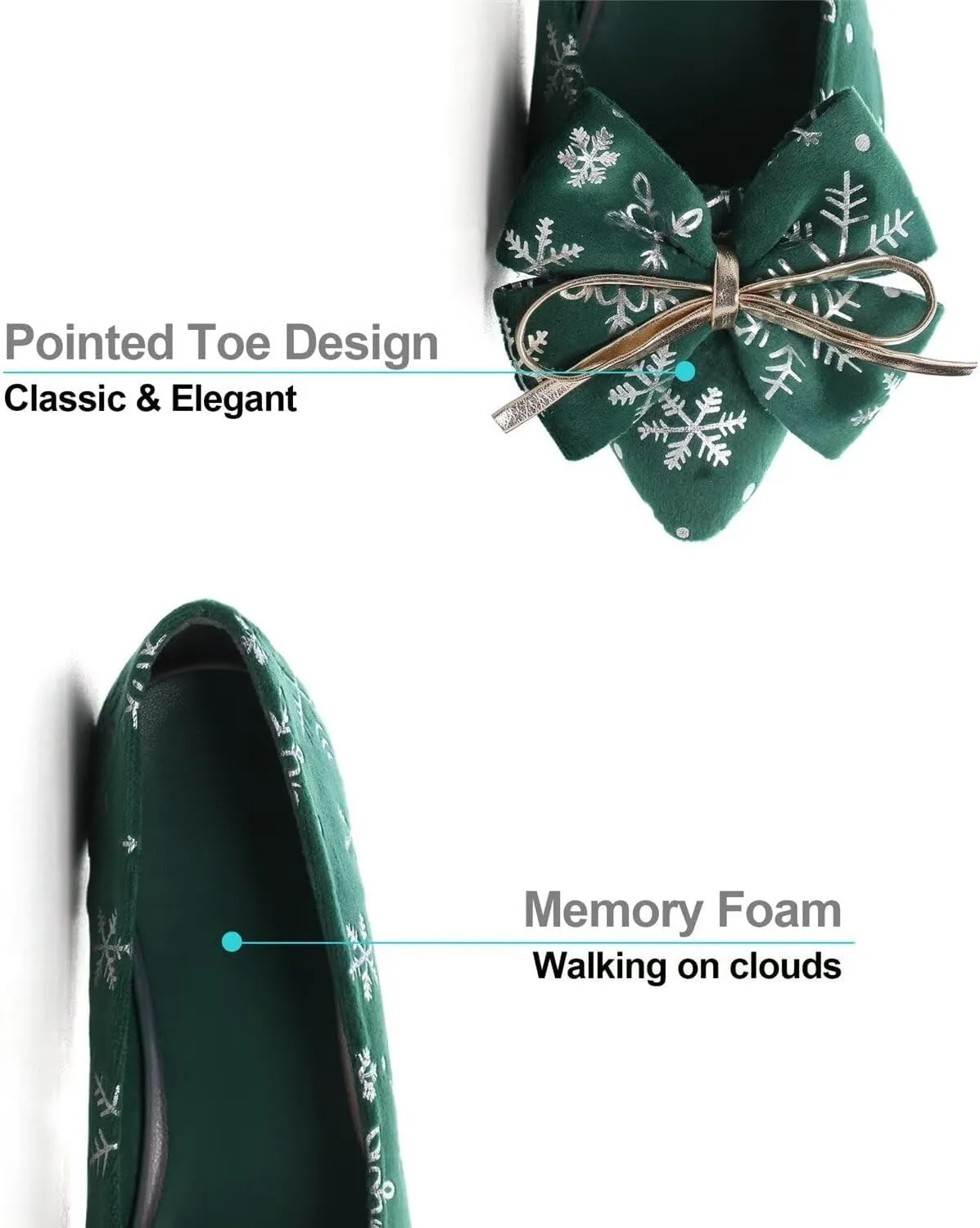Hee grand Christmas Shoes for Women Pointed Toe Plaid Snowflake Flat Shoes Comfortable Slip on Flats Red/Green Shoes for Christmas