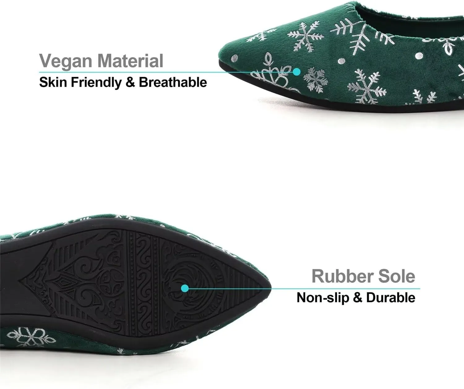 Hee grand Christmas Shoes for Women Pointed Toe Plaid Snowflake Flat Shoes Comfortable Slip on Flats Red/Green Shoes for Christmas