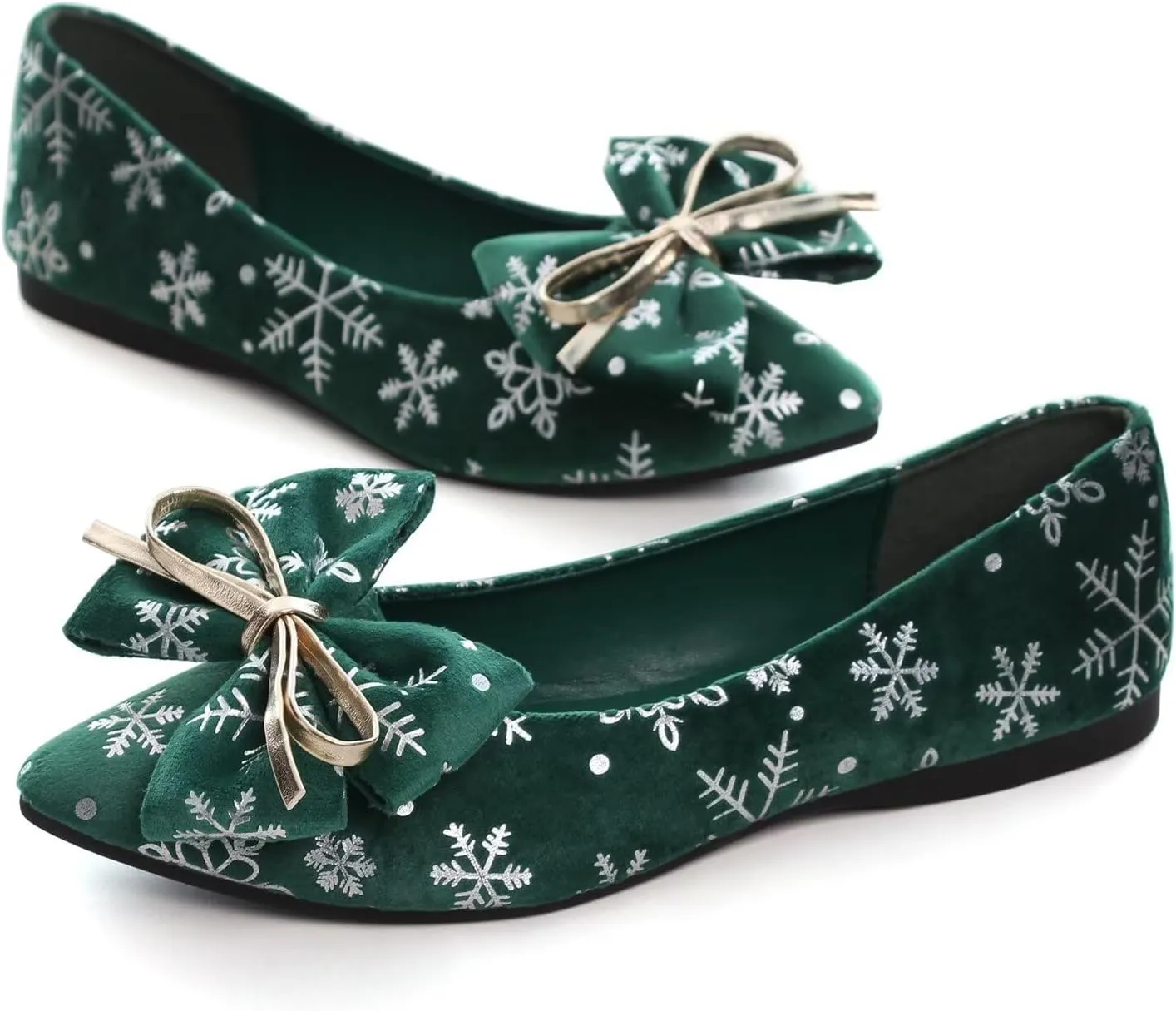 Hee grand Christmas Shoes for Women Pointed Toe Plaid Snowflake Flat Shoes Comfortable Slip on Flats Red/Green Shoes for Christmas