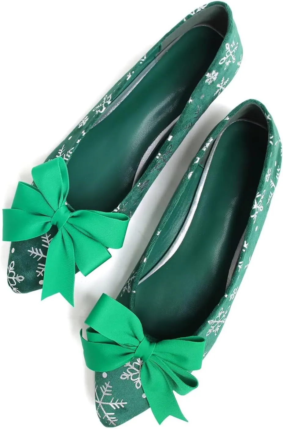 Hee grand Christmas Shoes for Women Pointed Toe Plaid Snowflake Flat Shoes Comfortable Slip on Flats Red/Green Shoes for Christmas