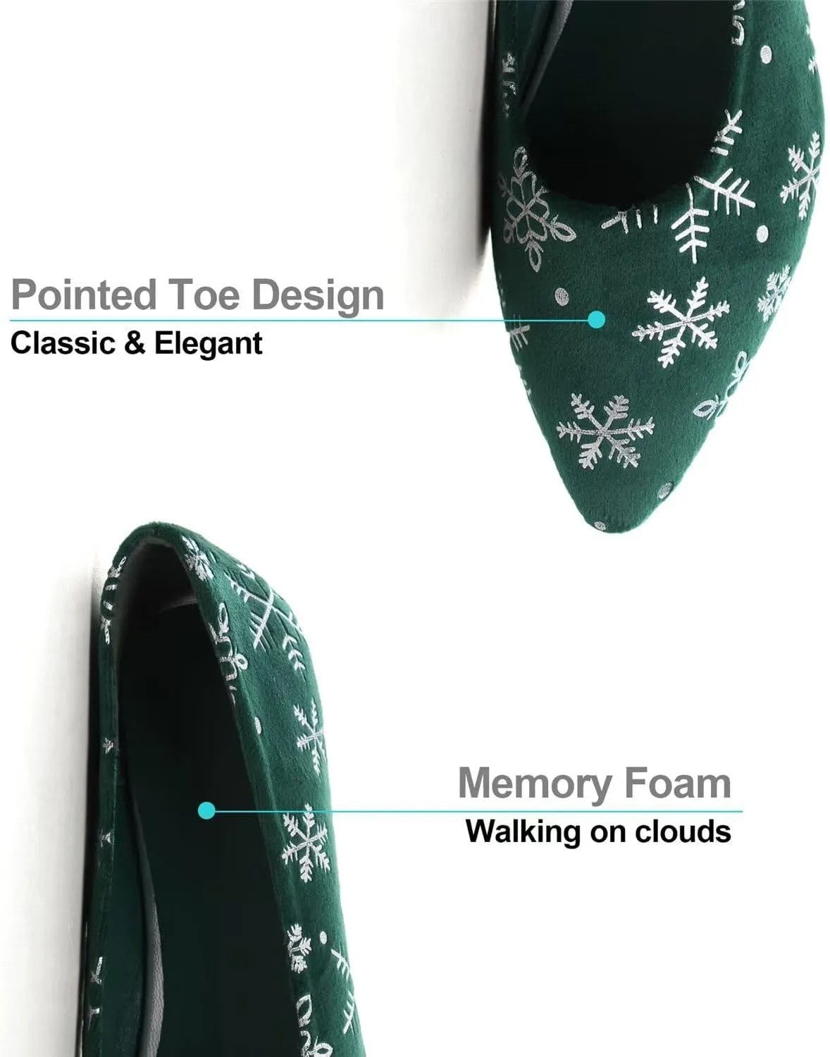 Hee grand Christmas Shoes for Women Pointed Toe Plaid Snowflake Flat Shoes Comfortable Slip on Flats Red/Green Shoes for Christmas