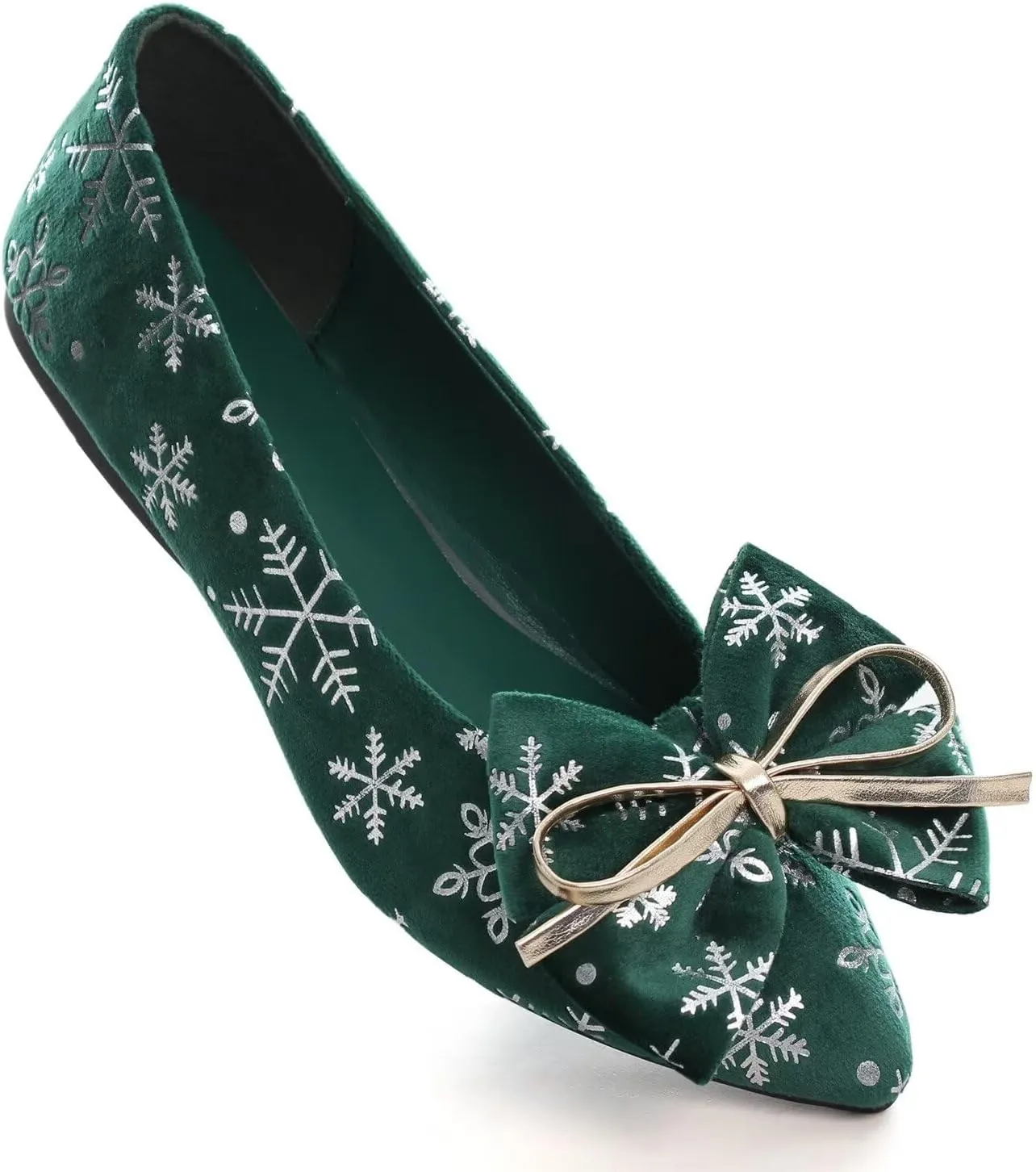 Hee grand Christmas Shoes for Women Pointed Toe Plaid Snowflake Flat Shoes Comfortable Slip on Flats Red/Green Shoes for Christmas