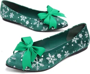 Hee grand Christmas Shoes for Women Pointed Toe Plaid Snowflake Flat Shoes Comfortable Slip on Flats Red/Green Shoes for Christmas
