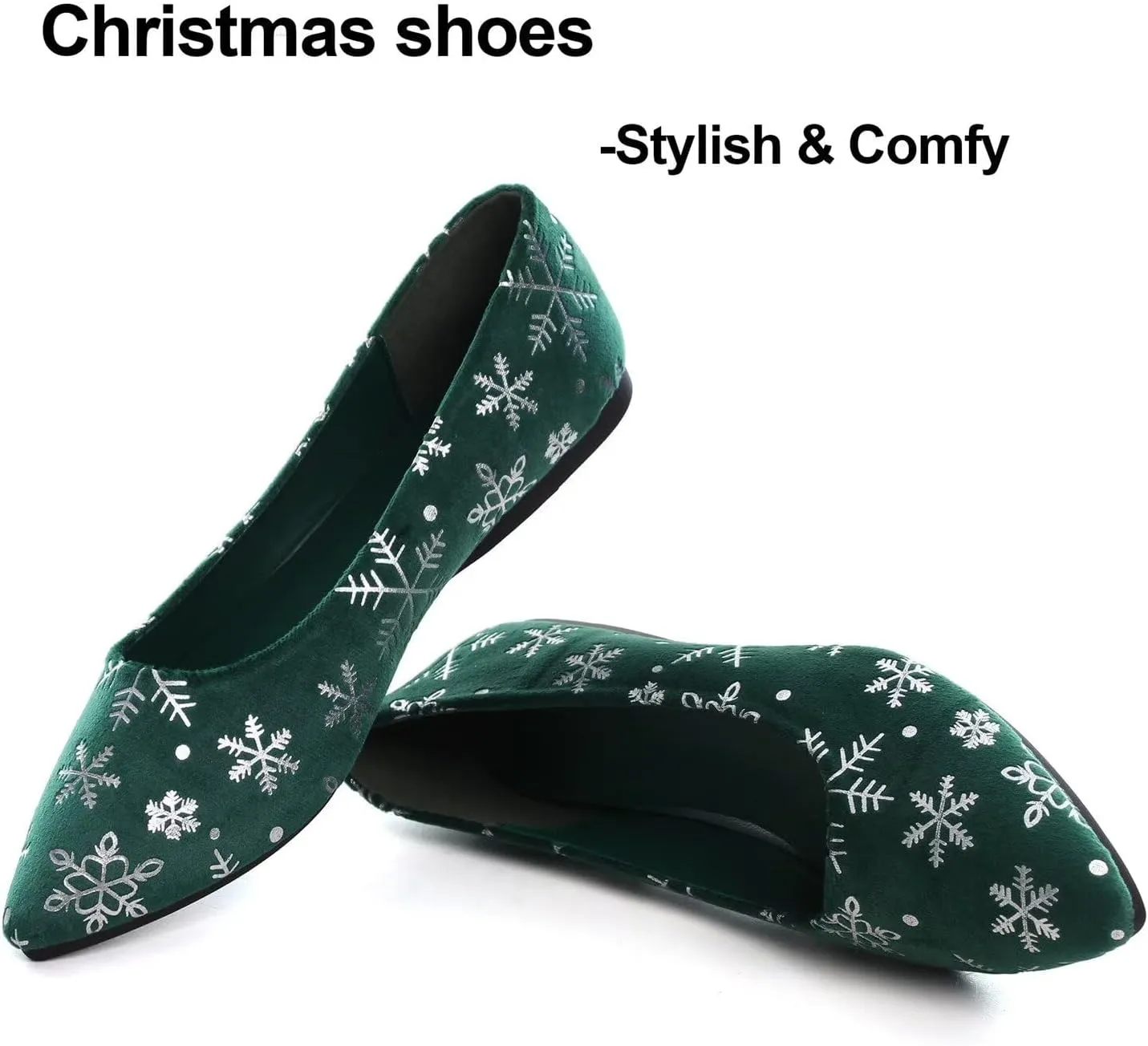 Hee grand Christmas Shoes for Women Pointed Toe Plaid Snowflake Flat Shoes Comfortable Slip on Flats Red/Green Shoes for Christmas