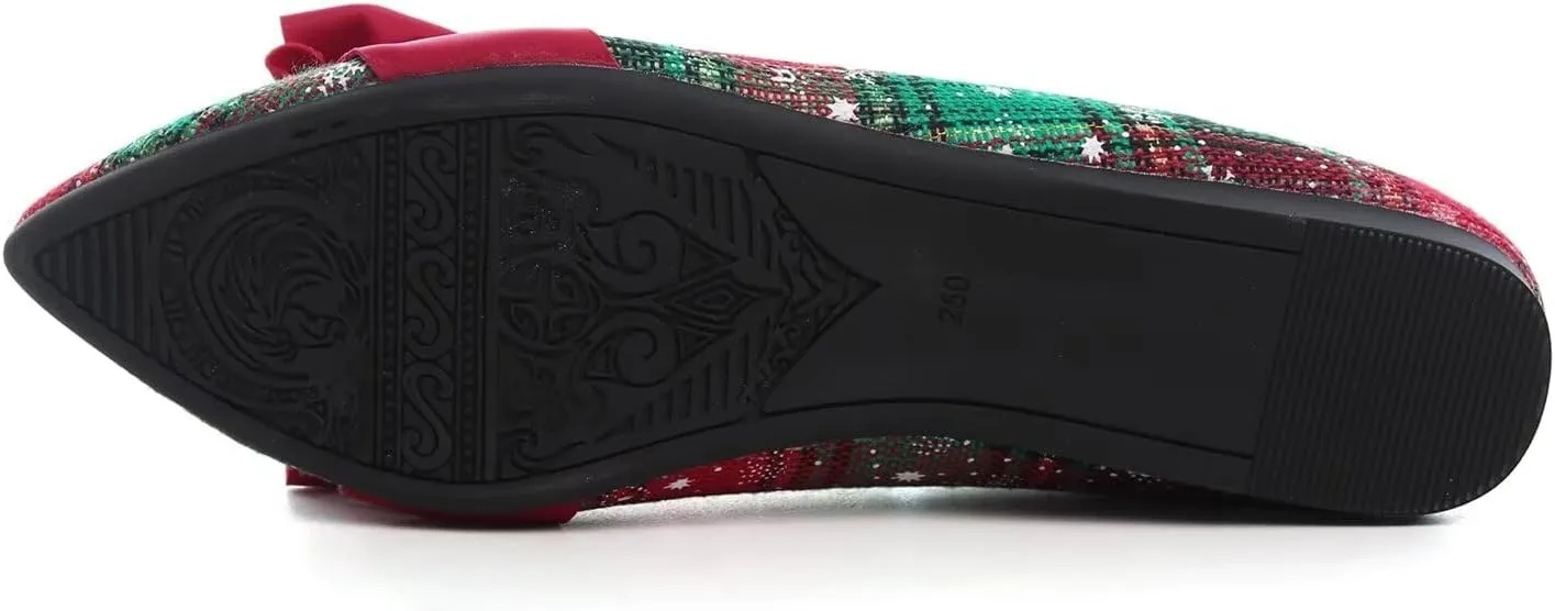 Hee grand Christmas Shoes for Women Pointed Toe Plaid Snowflake Flat Shoes Comfortable Slip on Flats Red/Green Shoes for Christmas