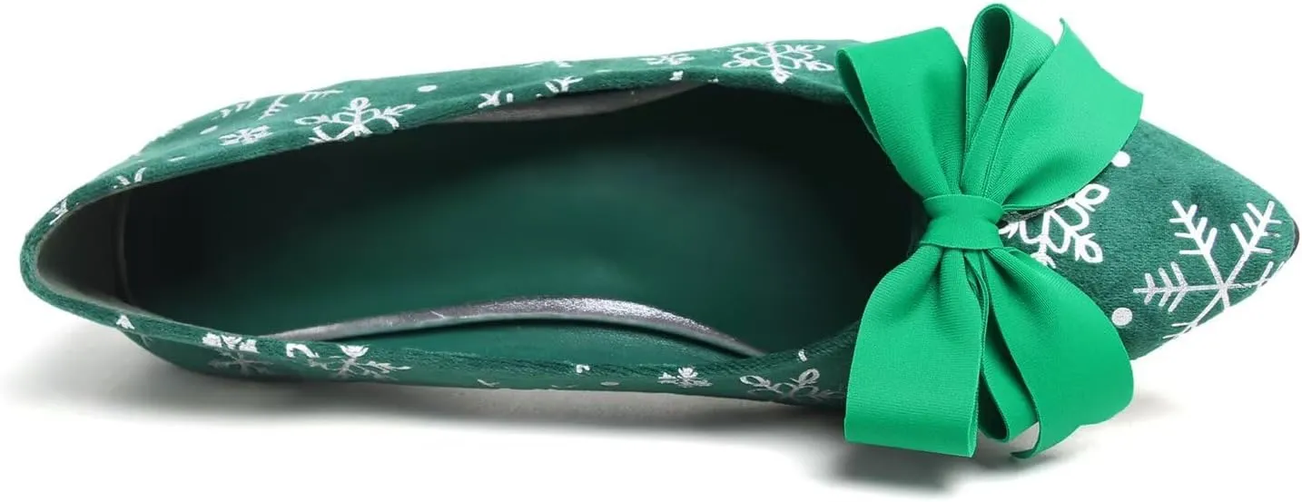 Hee grand Christmas Shoes for Women Pointed Toe Plaid Snowflake Flat Shoes Comfortable Slip on Flats Red/Green Shoes for Christmas