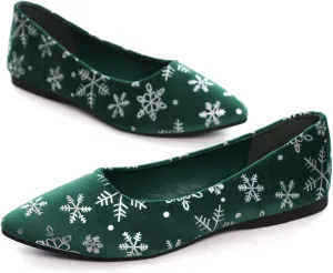 Hee grand Christmas Shoes for Women Pointed Toe Plaid Snowflake Flat Shoes Comfortable Slip on Flats Red/Green Shoes for Christmas