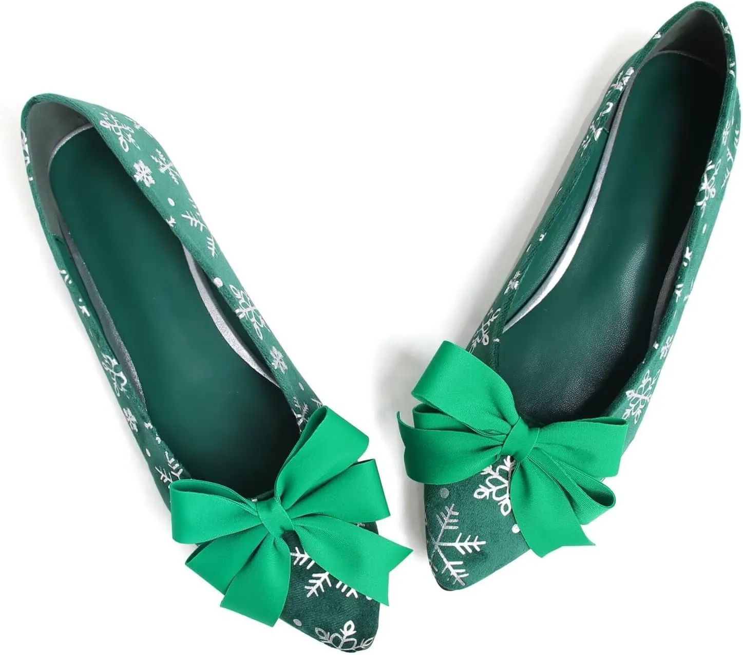 Hee grand Christmas Shoes for Women Pointed Toe Plaid Snowflake Flat Shoes Comfortable Slip on Flats Red/Green Shoes for Christmas