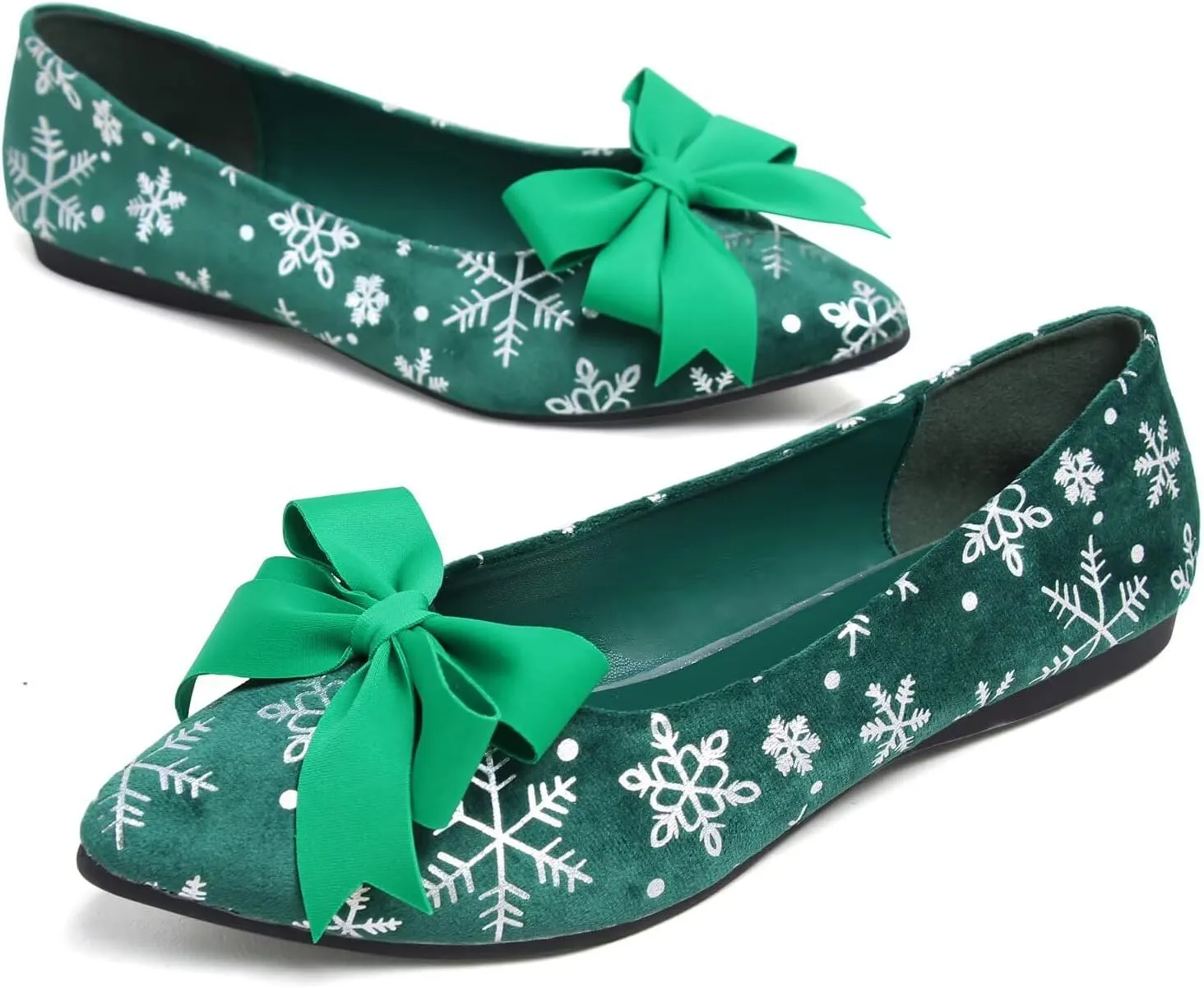 Hee grand Christmas Shoes for Women Pointed Toe Plaid Snowflake Flat Shoes Comfortable Slip on Flats Red/Green Shoes for Christmas