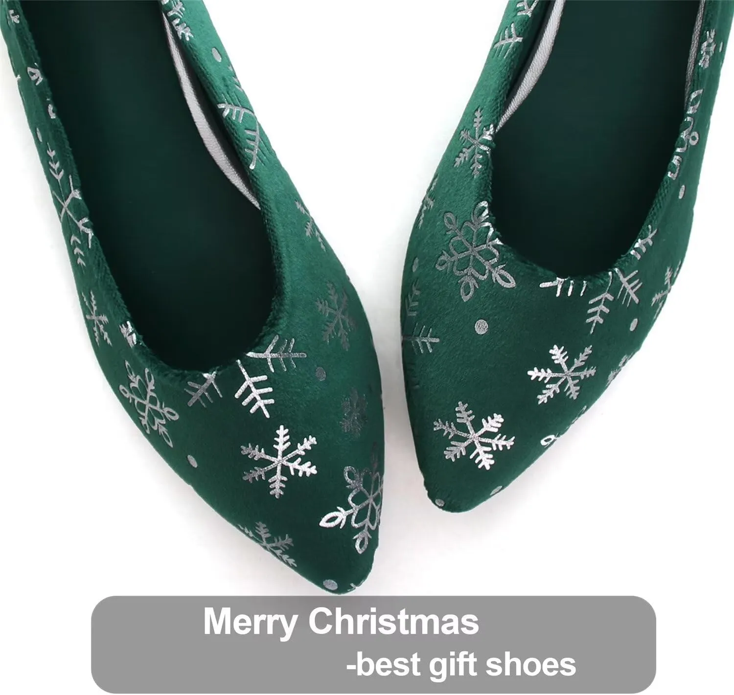 Hee grand Christmas Shoes for Women Pointed Toe Plaid Snowflake Flat Shoes Comfortable Slip on Flats Red/Green Shoes for Christmas