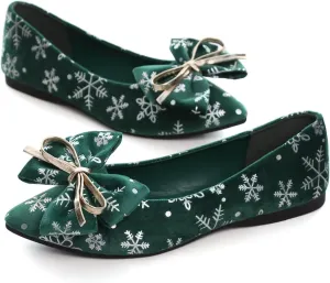 Hee grand Christmas Shoes for Women Pointed Toe Plaid Snowflake Flat Shoes Comfortable Slip on Flats Red/Green Shoes for Christmas