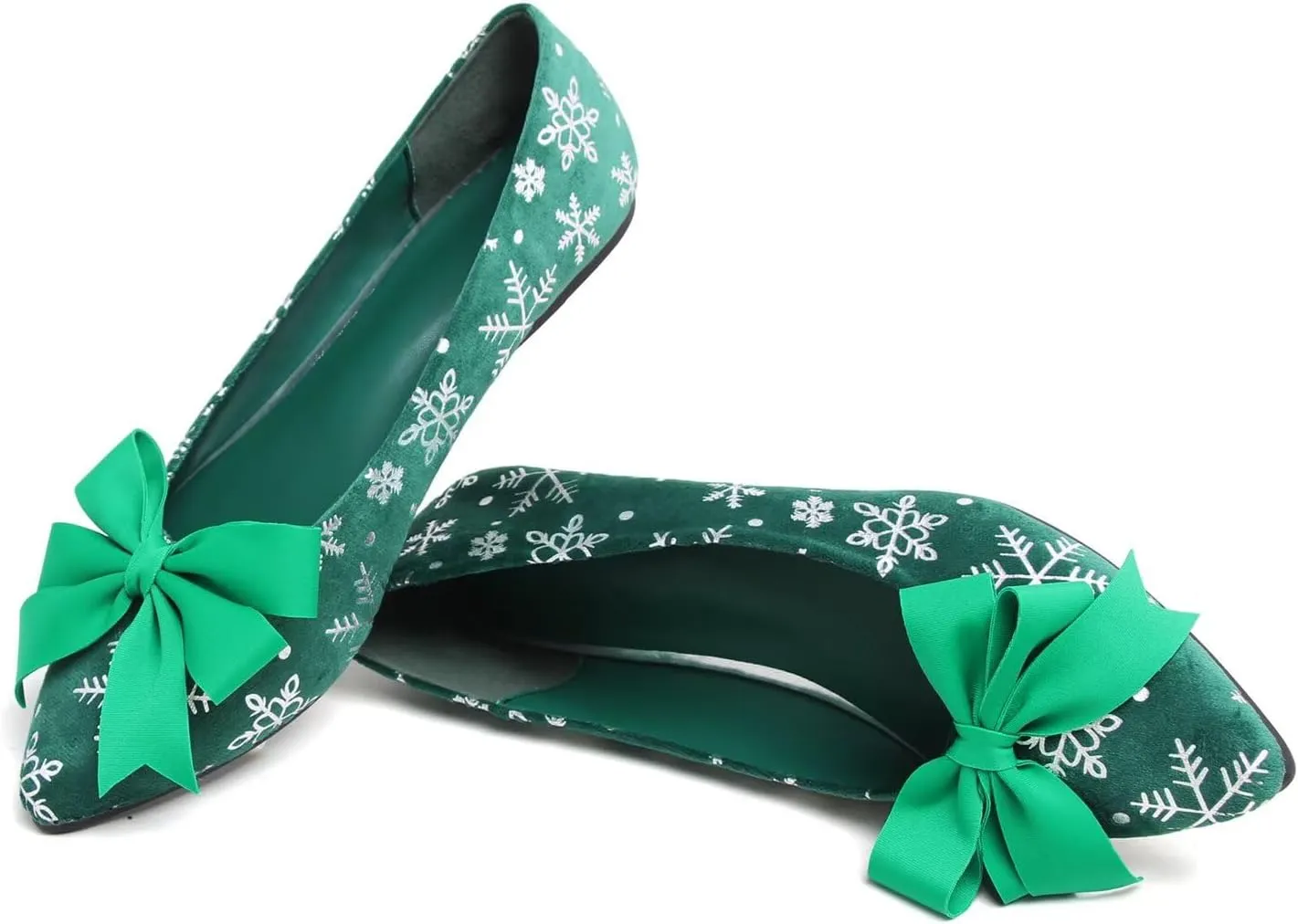 Hee grand Christmas Shoes for Women Pointed Toe Plaid Snowflake Flat Shoes Comfortable Slip on Flats Red/Green Shoes for Christmas