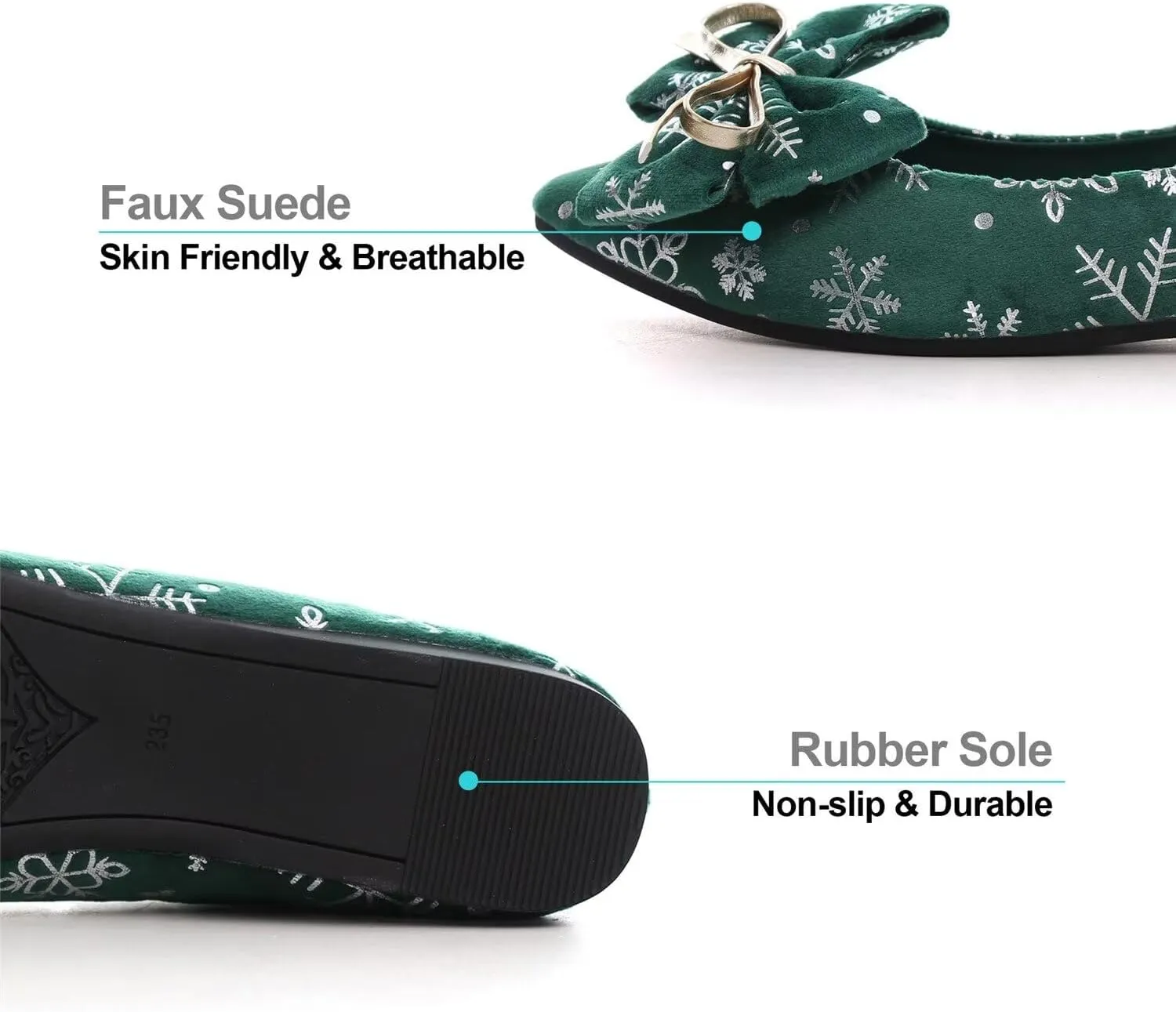 Hee grand Christmas Shoes for Women Pointed Toe Plaid Snowflake Flat Shoes Comfortable Slip on Flats Red/Green Shoes for Christmas