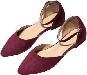 Hee grand Flats for Women Closed Pointed Toe Ankle Strap Ballet Flats Comfortable Light Weight Suede Dress Shoes Office Work Shoes