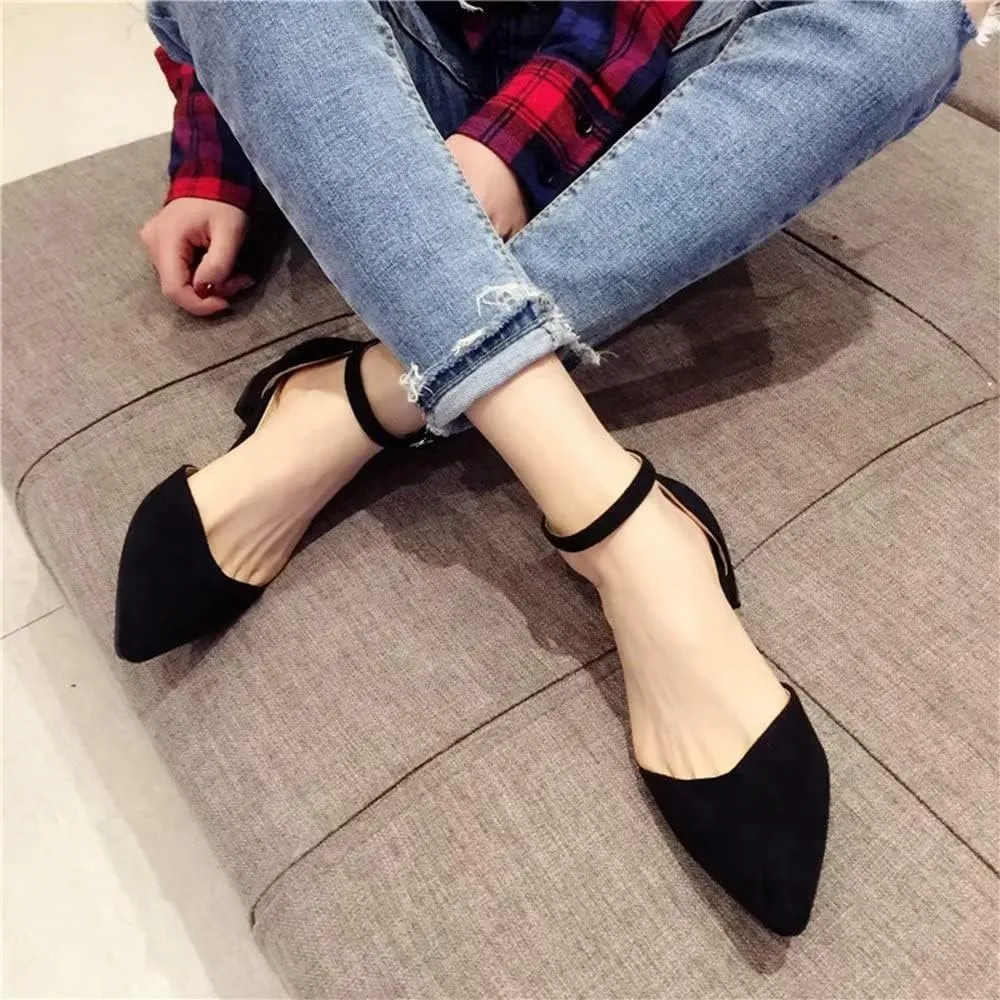 Hee grand Flats for Women Closed Pointed Toe Flats Adjustable Ankle Strap Ballet Shoes Suede Dress Shoes Sandals
