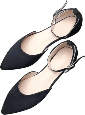 Hee grand Flats for Women Closed Pointed Toe Flats Adjustable Ankle Strap Ballet Shoes Suede Dress Shoes Sandals