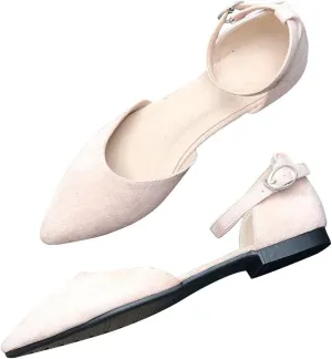Hee grand Flats for Women Closed Pointed Toe Flats Adjustable Ankle Strap Ballet Shoes Suede Dress Shoes Sandals