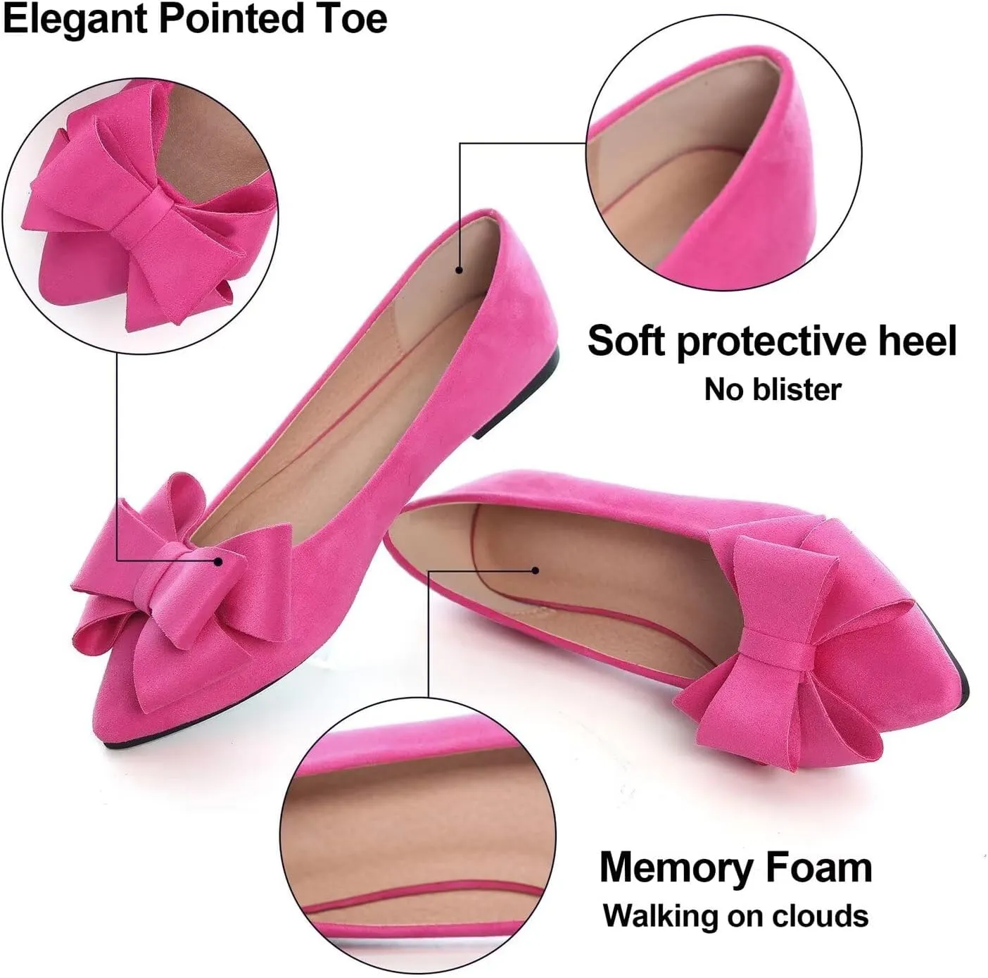 Hee grand Flats for Women Dressy Pointy Toe Ballet Flats Lightweight Foldable Slip on Loafers Soft Leather Comfortable Work Flats