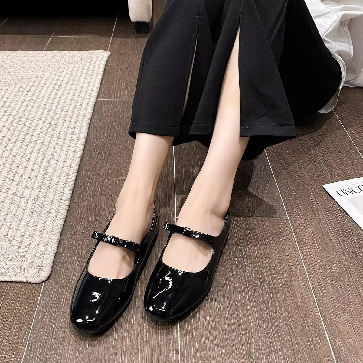 Hee grand Leather Mary Jane Shoes for Women Dressy Square Toe Ballet Flats with Strap Comfortable Walking Shoes Soft Leather Dress Shoes