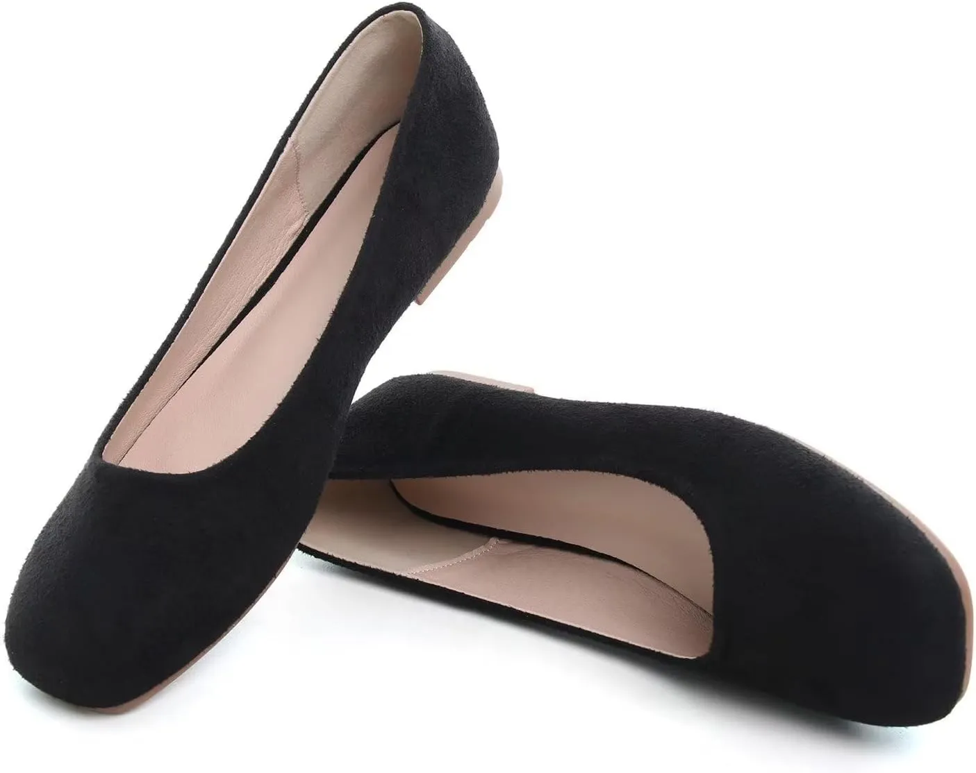 Hee grand Square Toe Ballet Flats for Women Rhinestones Chains Black Suede Dress Shoes Comfort Slip-On Loafers