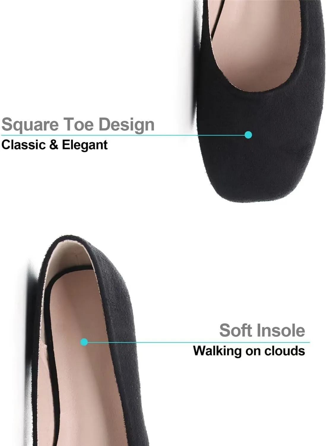 Hee grand Square Toe Ballet Flats for Women Rhinestones Chains Black Suede Dress Shoes Comfort Slip-On Loafers