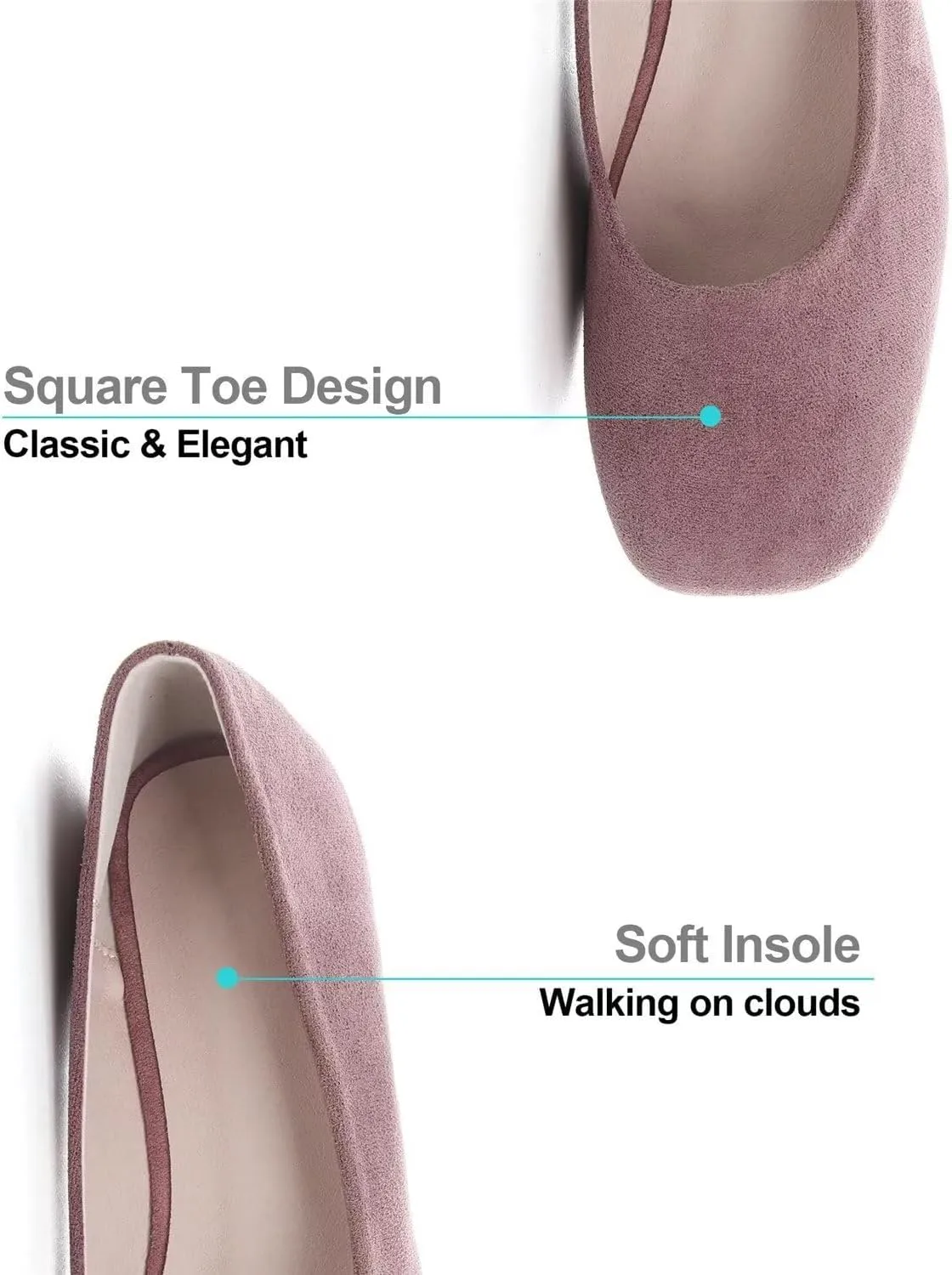 Hee grand Square Toe Ballet Flats for Women Rhinestones Chains Black Suede Dress Shoes Comfort Slip-On Loafers