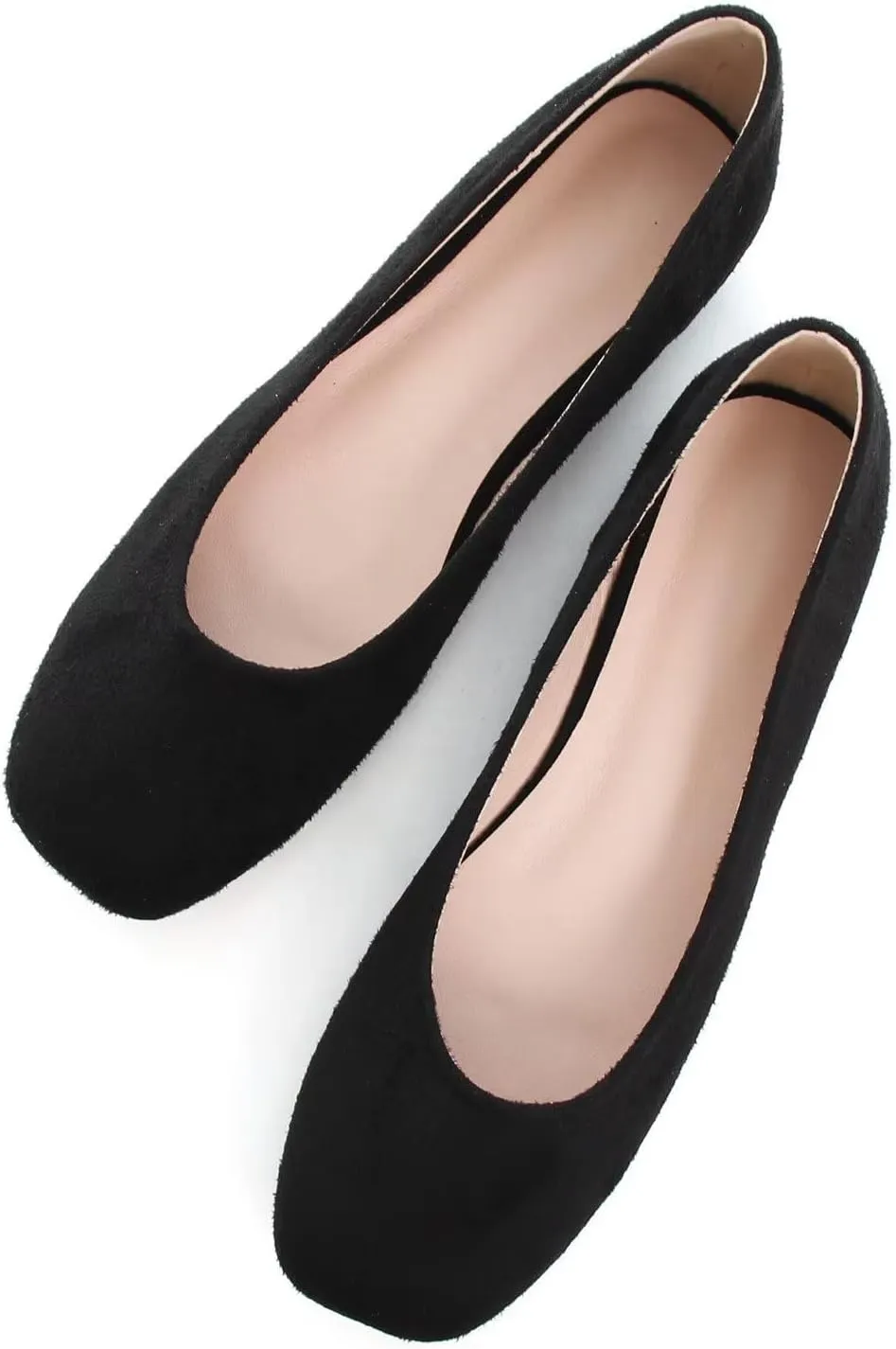 Hee grand Square Toe Ballet Flats for Women Rhinestones Chains Black Suede Dress Shoes Comfort Slip-On Loafers