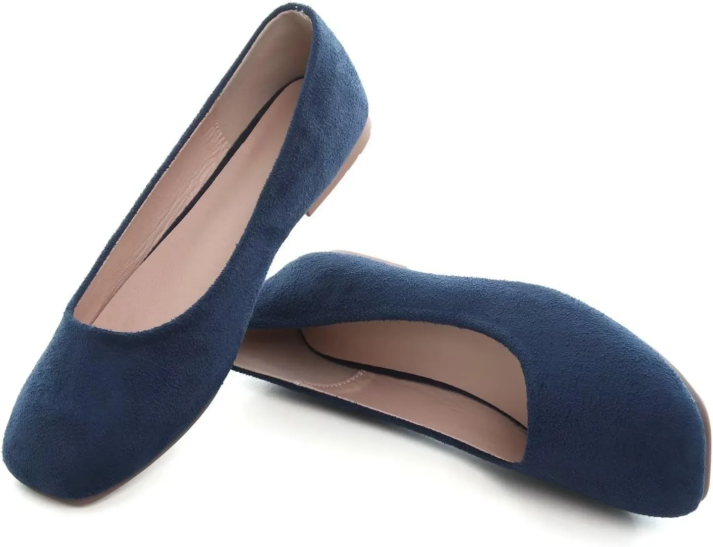 Hee grand Square Toe Ballet Flats for Women Rhinestones Chains Black Suede Dress Shoes Comfort Slip-On Loafers