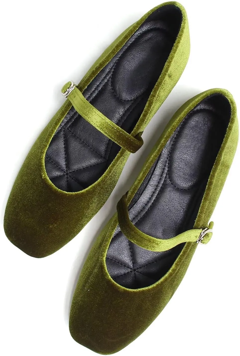 Hee grand Velvet Mary Jane Flats for Women Dressy Comfortable Square Toe Ballet Flats with Buckle Strap Retro Mary Jane Shoes