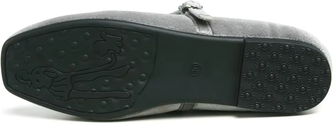Hee grand Velvet Mary Jane Flats for Women Dressy Comfortable Square Toe Ballet Flats with Buckle Strap Retro Mary Jane Shoes