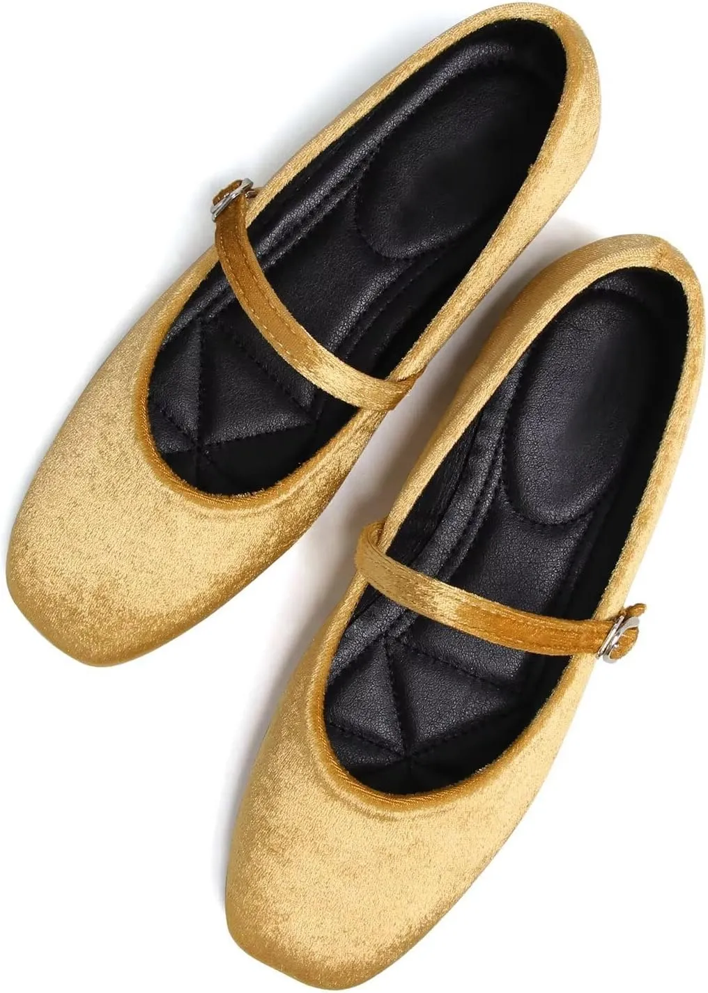 Hee grand Velvet Mary Jane Flats for Women Dressy Comfortable Square Toe Ballet Flats with Buckle Strap Retro Mary Jane Shoes