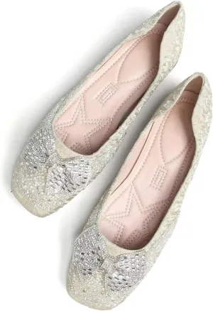 Hee grand Women Crystals Bowknot Ballet Flats Square Toe Slip On Flat Shoes Fashion Rhinestones Dress Shoes