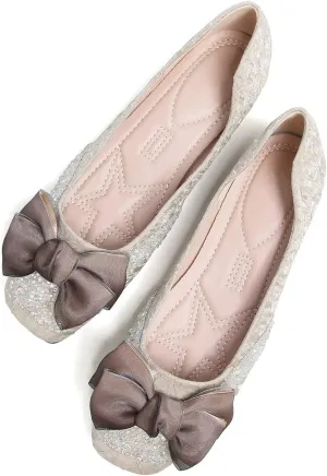Hee grand Women Crystals Bowknot Ballet Flats Square Toe Slip On Flat Shoes Fashion Rhinestones Dress Shoes