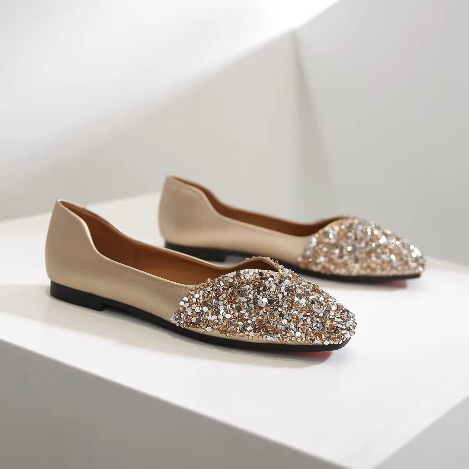 Hee grand Women Square Toe Crystals Shoes Glittering Rhinestone Wedding Dress Shoes Fashion Bridesmaid Shoes