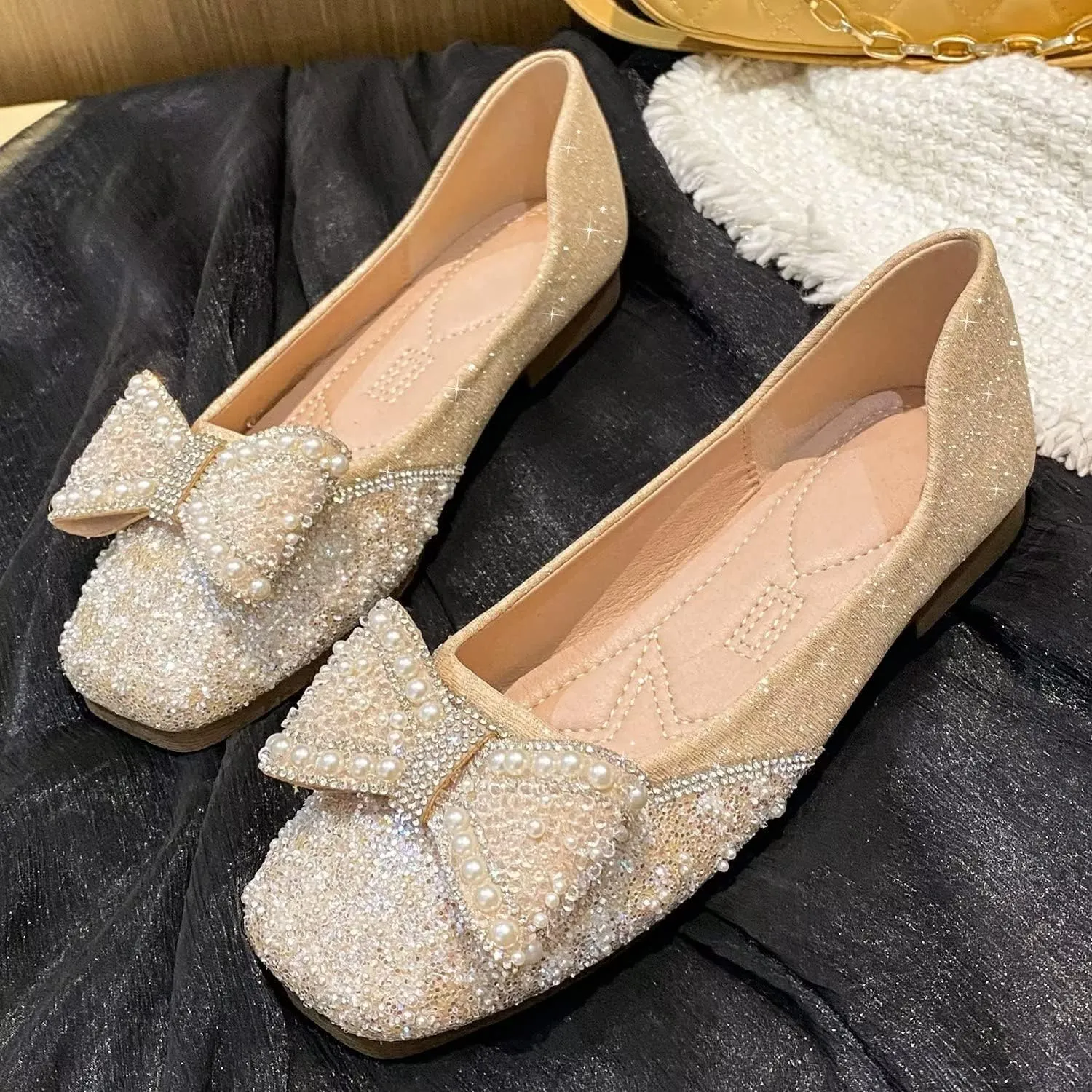 Hee grand Women Square Toe Crystals Shoes Glittering Rhinestone Wedding Dress Shoes Fashion Bridesmaid Shoes