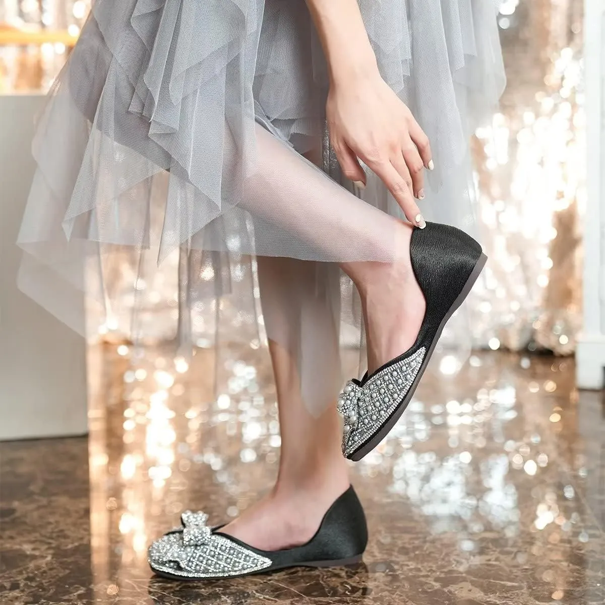 Hee grand Women Square Toe Crystals Shoes Glittering Rhinestone Wedding Dress Shoes Fashion Bridesmaid Shoes