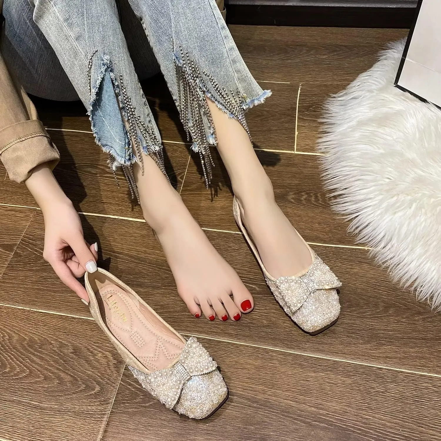 Hee grand Women Square Toe Crystals Shoes Glittering Rhinestone Wedding Dress Shoes Fashion Bridesmaid Shoes