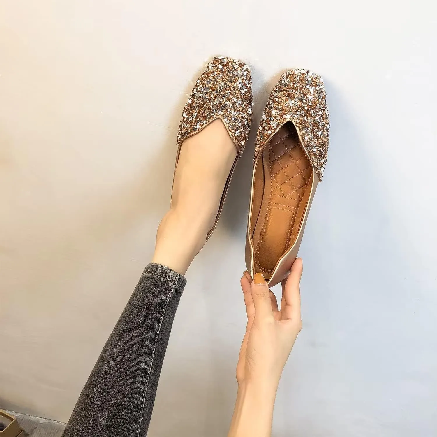 Hee grand Women Square Toe Crystals Shoes Glittering Rhinestone Wedding Dress Shoes Fashion Bridesmaid Shoes